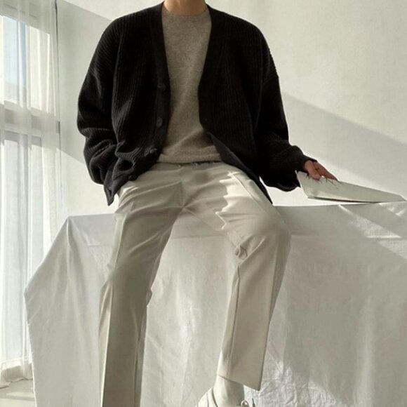 Black Mens Drop Shoulder Cardigan - Picture 2 of 4